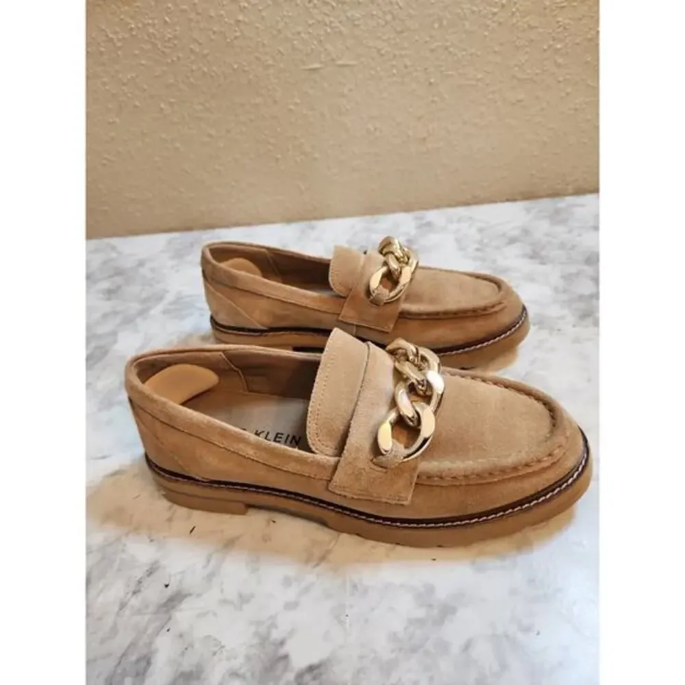 Anne Klein Women's Neutral Beige Chain Detail Penny Slip on Loafer Shoes Size 8M